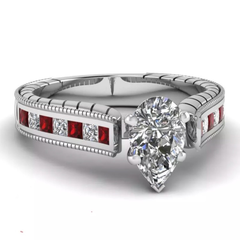 White Sapphire Tear Drop Ring